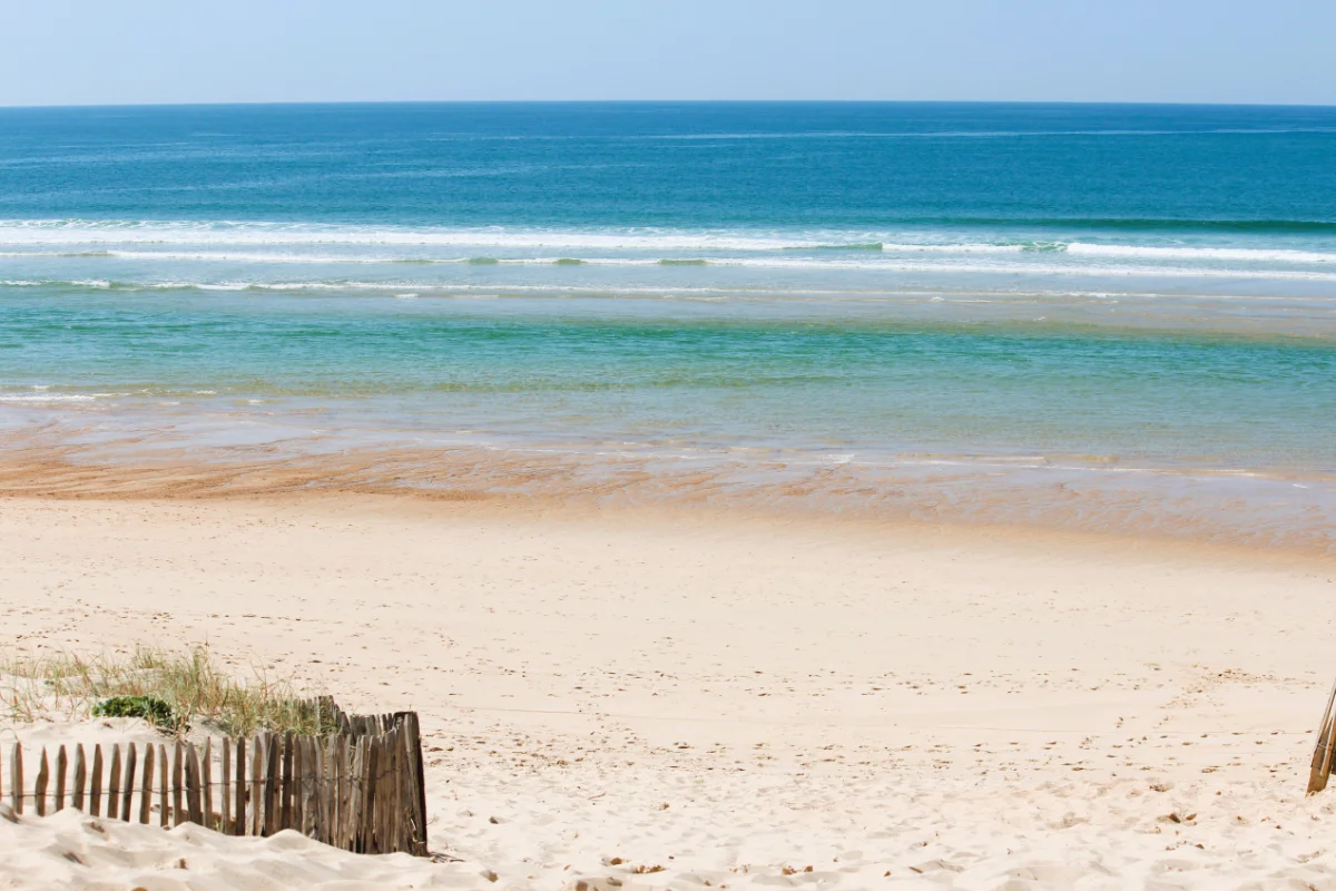plage-nord-sableres-vieux-boucau Vue depuis le haut de la dune de sable vers la plage sauvage des sablères ensoleillée